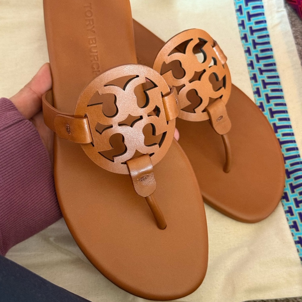 New tory burch miller calf leather sandals in Millie/ bourbon color - Picture 2 of 9